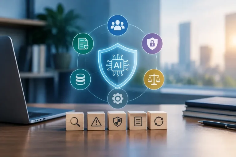 Team reviewing an AI security governance framework and lifecycle controls