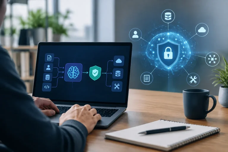Security professional reviewing an AI API penetration-testing checklist
