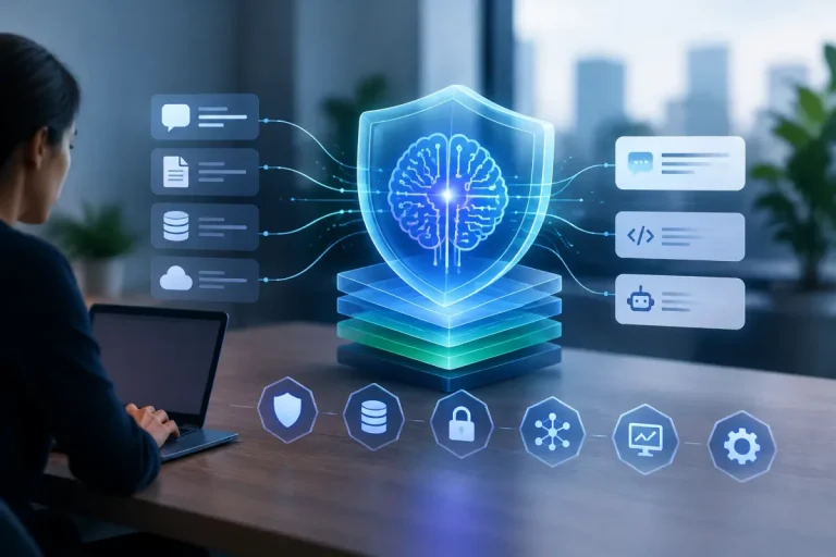 Layered security controls for an AI application with an LLM